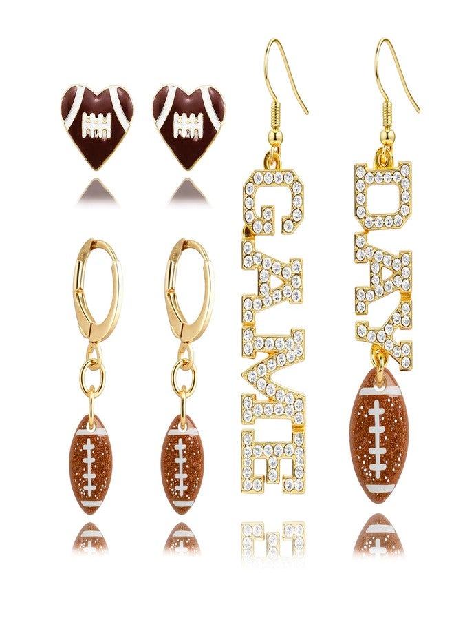 Xeyau Football Earrings for Women Football Mom Game Day Earring Accessorie Outfits Shirts Set Fall Sport Jewelry Cute Sport Stud Earrings (Brown-Set) - Image 1